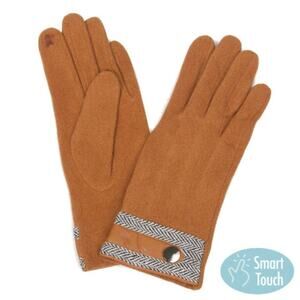 Women's Fall Winter Gloves Camel & Herringbone Faux Cashmere Touch Screen